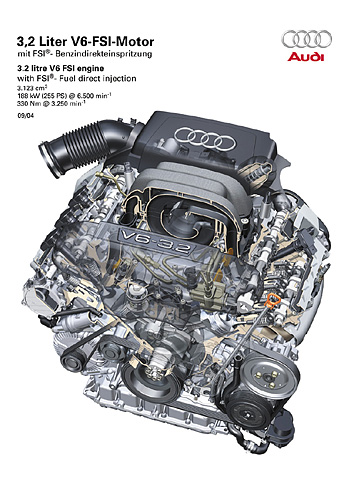 Audi A4, 3.2 Liter V6 FSI Motor mit 255 PS