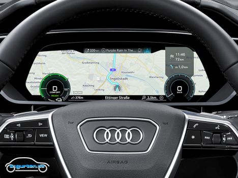 Der neue Audi e-tron Sportback - Instrumentenbildschirm mit Navieinblendung