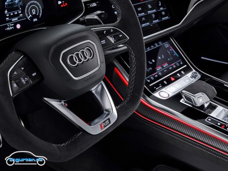 Audi RS Q8 - Das führt zu CO2-Emissionen von knapp 280 g pro Kilometer. Ein Hybridsystem hätte hier sicherlich ein Stück geholfen.
