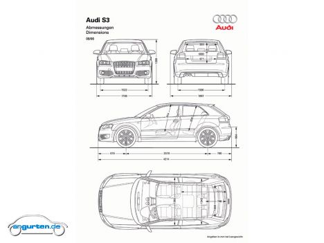 Audi S3, Abmessungen