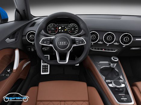 Audi TT Coupe 2014 - Der Innenraum ist extrem aufgeräumt. Kern des Infotainment-Konzepts ist das Instrumentendisplay mit allen relevanten Instrumenten und Infos.