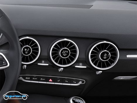 Audi TT Coupe 2014 - In den Luftauslässen der Mittelkonsole sind direkt die Infos für die Klimaanlage integriert. Charmant, oder?