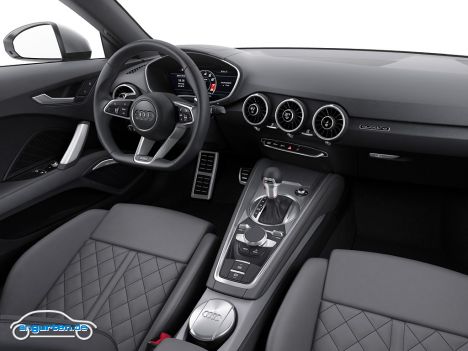 Audi TTS Coupe 2014 - Der Innenraum ist beim TTS in schwarz gehalten. Die Applikationen im Look von mattem Alu.