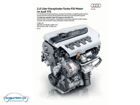 Audi TTS Coupe - Der Vierzylinder-TFSI mit 2 Litern Hubraum leistet 272 PS und 350 Nm Drehmoment.
