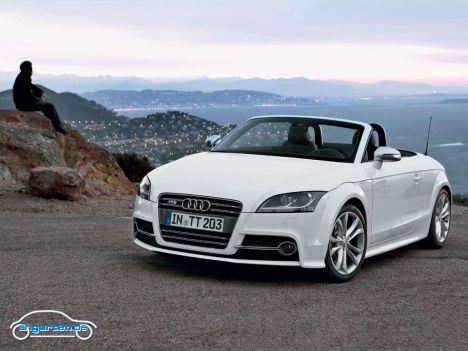 Der Kühlergrill des Audi TTS Roadster ist gegenüber dem normalen TT durch horizontale Streben verändert.