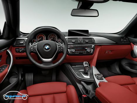 BMW 4er Cabrio - Innen gibt es die von 3er und 4er Coupe bekannten Ausstattungslinien inkl. Dakota-Rot als Lederausstattung