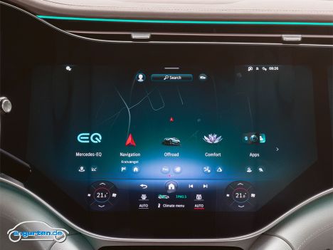 Mercedes EQE SUV - und in der Mitte gibt es den großen Touchscreen inkl. Bedienung der Klimaanlage.