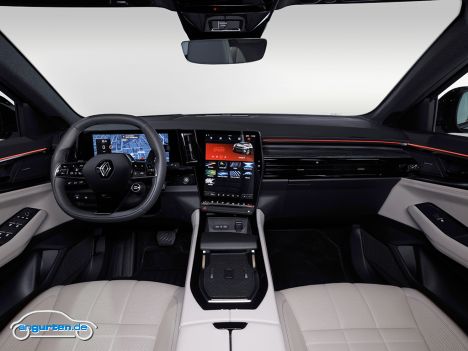 Neuer Renault Espace 2023 - Der Innenraum ist typisch für Renault mit dem Hochformat-Display in der Mitte.