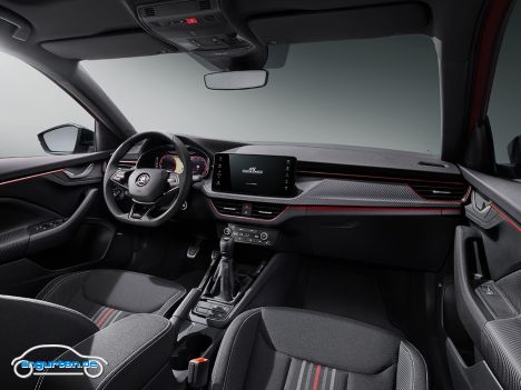 Skoda Scala Facelift 2023 - Im Innenraum bleibt es fast beim Alten. Allerdings wird das digitale Cockpit Serie. Hier im Bild allerdings die aufpreispflichtige Version mit etwas größeren Bildschirmen.