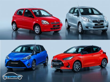 Vier Generationen des Toyota Yaris (Front)
