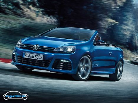 VW Golf R Cabrio - 265 PS. 350 Nm. Stärker geht nicht beim Golf Cabrio. Beschleunigung auf 100 in 6,4 Sekunden. Spitze: 250 km/h (abgeregelt).