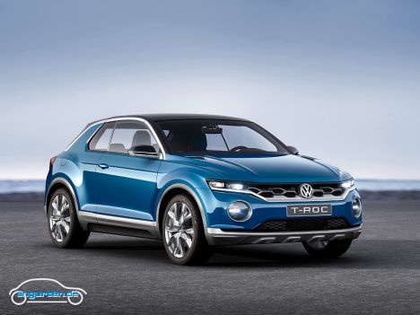 VW T-ROC - Wahrscheinlich werden wir uns von dem krassen Design aber wieder verabschieden müssen. Im Konzept sind derzeit nur LED-Scheinwerfer vorgesehen. So wird das wohl bei VW nicht in Serie gehen.