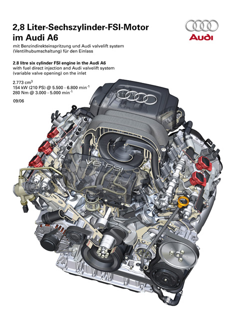 Schnittbild Motor Audi A6 	2.8 FSI