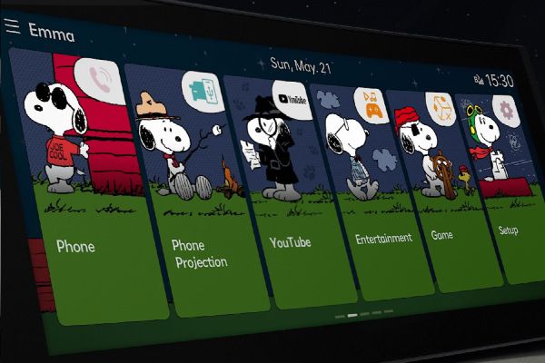 Bild: Hyundai - Die Peanuts kommen groß raus auf den Screens vieler Hyundai-Modelle