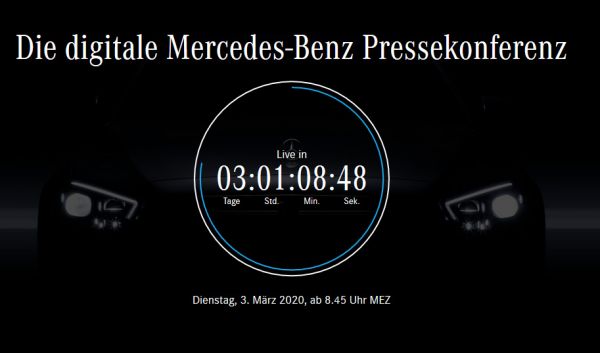 Digitale Pressekonferenz am Dienstag mit der neuen E-Klasse und dem EQA. Bild: Mercedes.