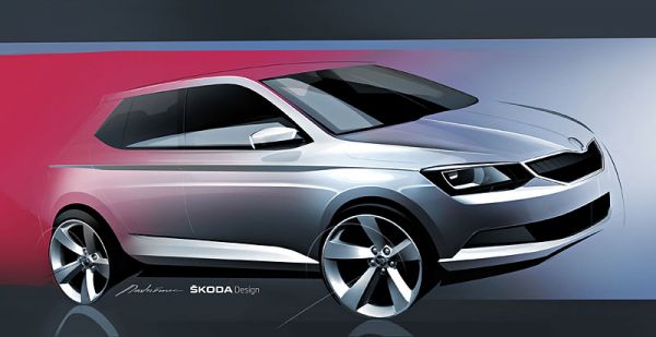 Designskizze des neuen Skoda Fabia: Klare Linien und Dynamik dominieren. Bild: Skoda