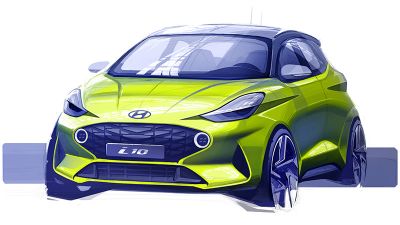 Erste Skizze des neuen Hyundai i10. Premiere auf der IAA. Bild: Hyundai